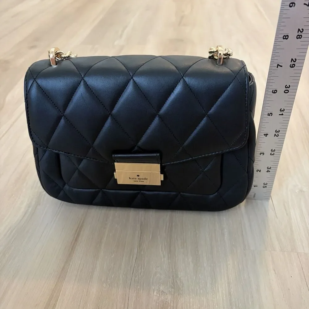 Kate Spade New York Black Carey Smooth Quilted Flap Bag Gold Chain Push Lock NWT